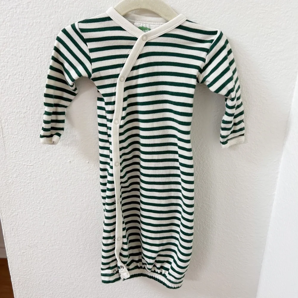PARADE Organics hunter green striped Kimono Snap Infant Sleepsack Gown 0-3 month - Picture 4 of 10